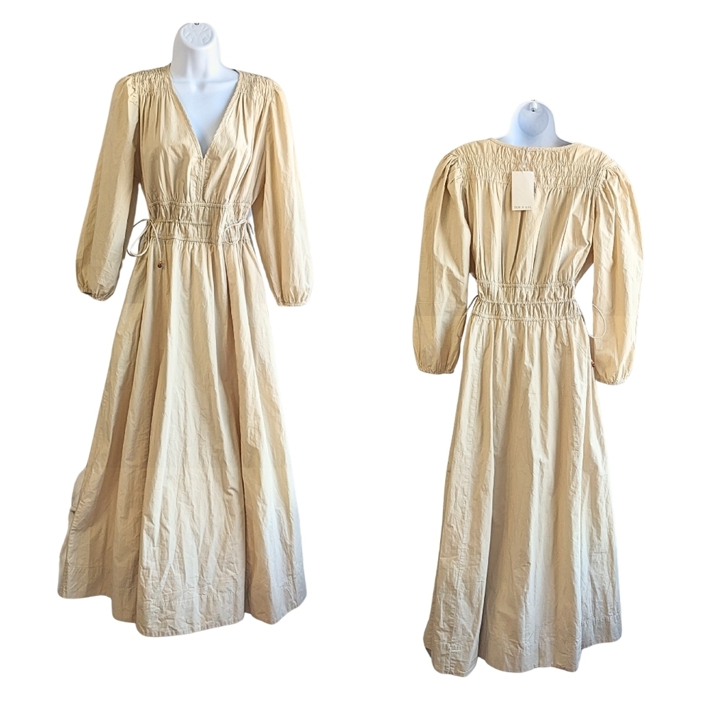 NWT LOVE THE LABEL Blake Ecru Cottagecore Smocked Puff Sleeve Maxi Dress Size L - Picture 8 of 9